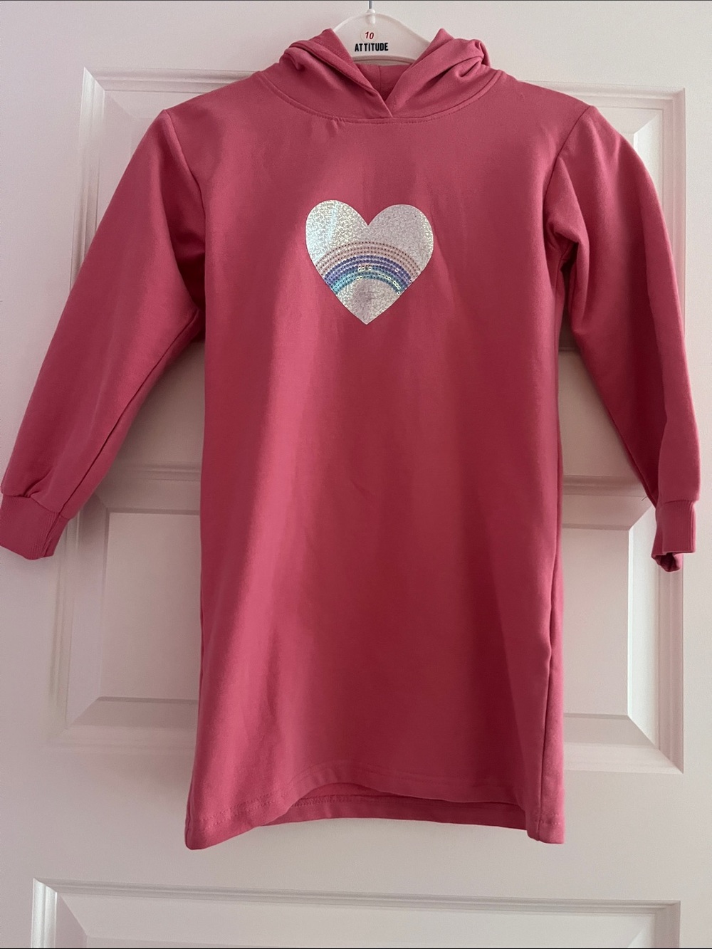 Girls' Hooded Pink Sequin Heart Sweatshirt Dress